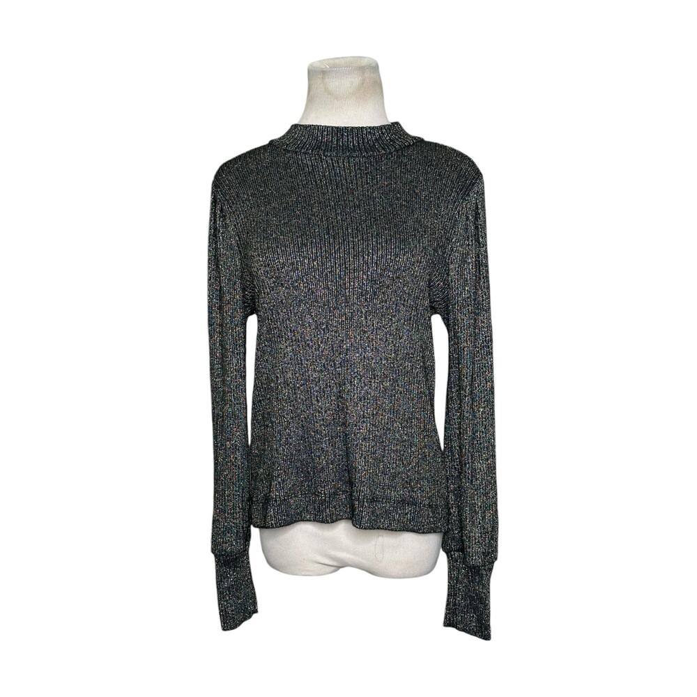 Loft black metallic gold threads long sleeves sweater size Small